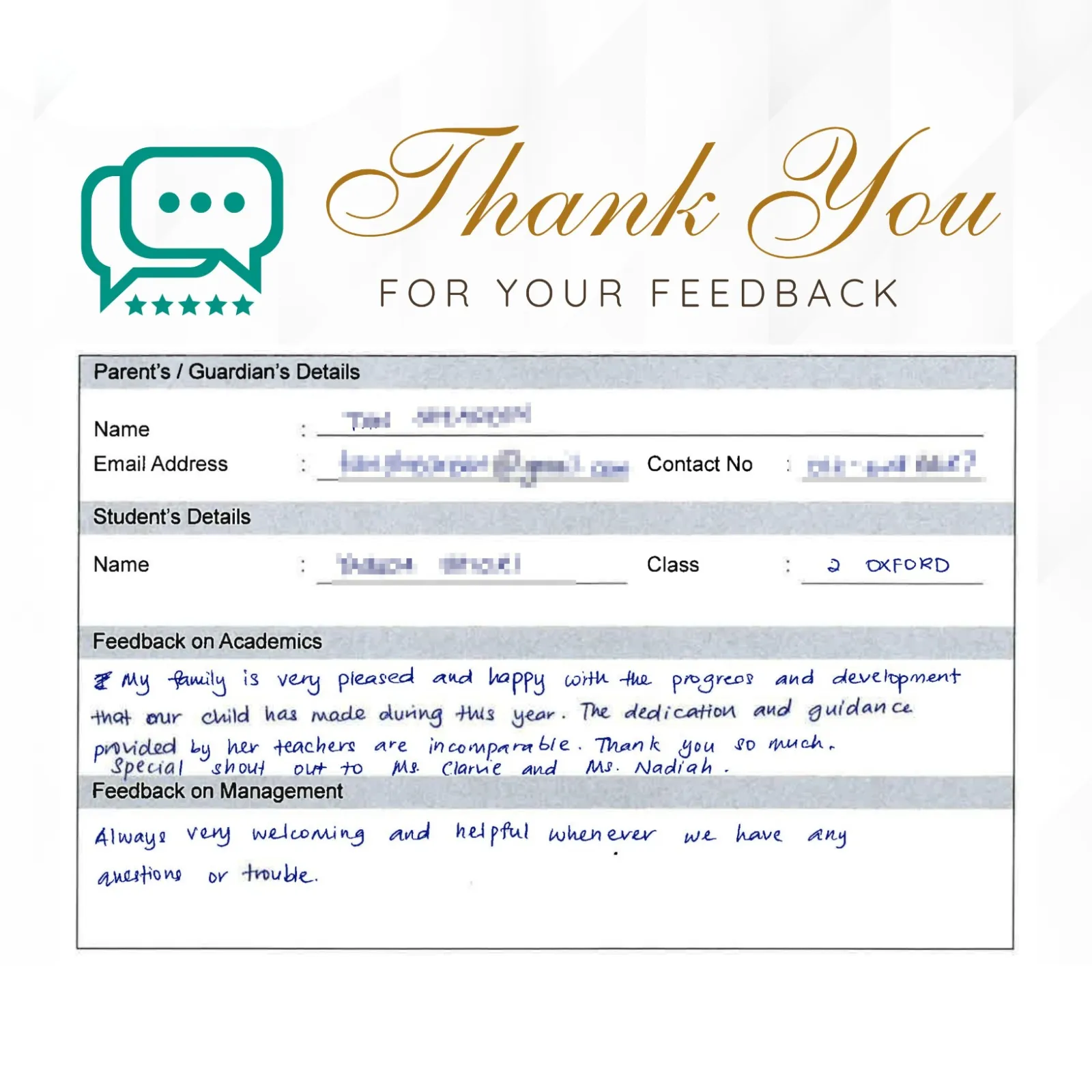 Parent feedback 1